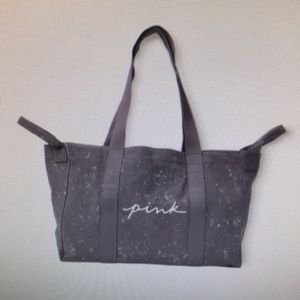 Pink Victoria’s Secret Canvas tote grey and white zippered closure New